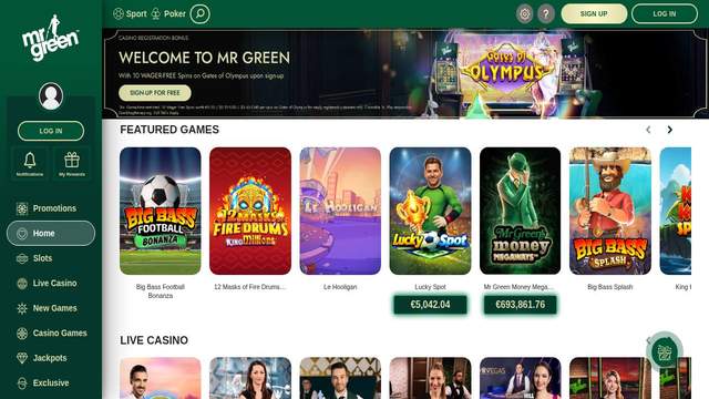 Mr Green casino screenshot